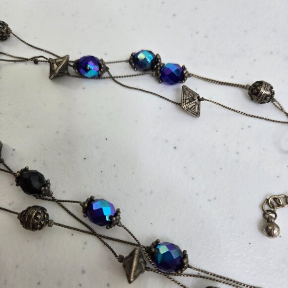 Chicos Illusion Necklace Blue Silver Tone Multi Strand Faceted Vintage Chain - Picture 7 of 9